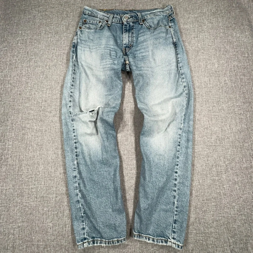 Levis 502 Regular Taper Fit Jeans Mens 30x30 (Fits 30x28) Light Wash Distressed